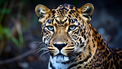 Obraz premium Close-up of a leopard's face. Sharp focus, intense stare
