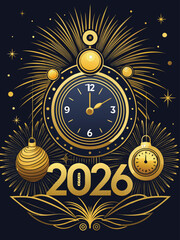 new year 2026 design with clock