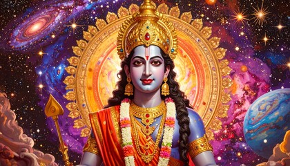 Celestial being amidst cosmic display decorative religious illustration