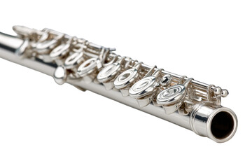 Fototapeta premium Close-up of a polished silver flute. Keys and mechanism are clearly visible