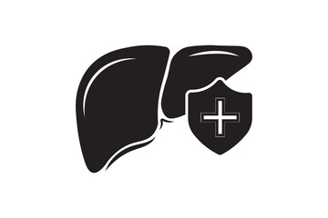 Liver icon design with medical symbol style in black silhouette. Human liver icon isolated on white background. Human organs symbol Logo. Vector illustration.