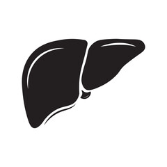 Human liver icon isolated on white background. Liver icon design in black silhouette style. Human organs symbol Logo. Vector illustration.
