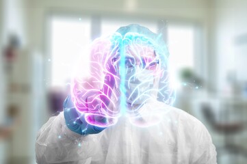 doctor hold human Brain anatomy