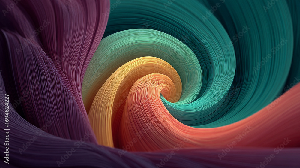Poster abstract swirling tunnel with purple pink and teal gradient creating a dynamic flowing visual effect