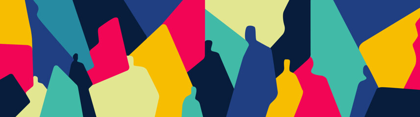 Crowd of people , mans and womans silhouettes , social communication - abstract vector illustration