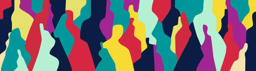 Crowd of people , mans and womans silhouettes , social communication - abstract vector illustration