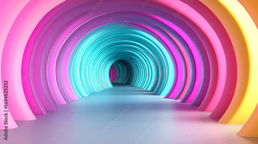 Poster abstract swirling tunnel with purple pink and teal gradient creating a dynamic flowing visual effect