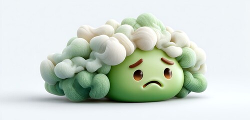 Calm jade sad emoji icon with soft foggy light and layered translucent style