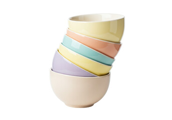 Isolated pastel-color bowls stacked up for healthy eating and nutritious dessert recipe ideas