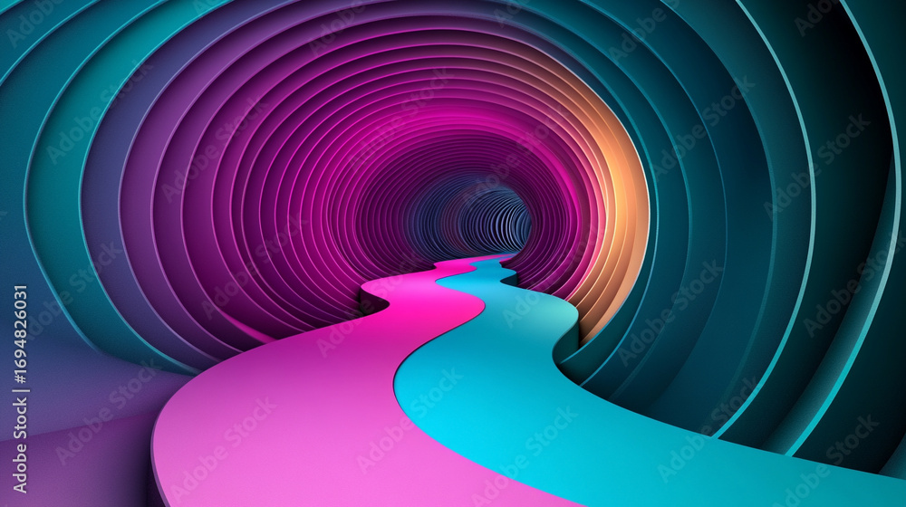 Aufkleber abstract swirling tunnel with purple pink and teal gradient creating a dynamic flowing visual effect