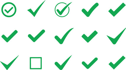 Green check mark icon isolated on white for approval acceptance or verification