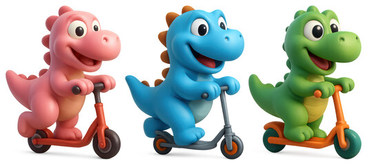 Naklejka premium PNG Colorful dinosaur scooter fun, element set on transparent background