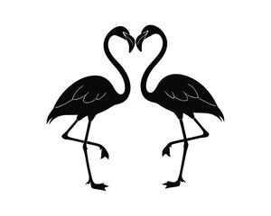 Fototapeta premium A simple, elegant design of two flamingo silhouettes facing each other, their heads positioned to form a heart shape