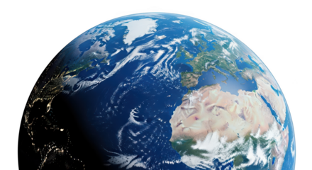 Earth view from space showing europe, africa, and the atlantic ocean isolated on transparent background