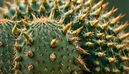 Abstract Macro of a Prickly Green Cactus with Sharp Spines and Texture