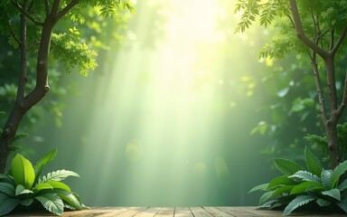 Fototapeta premium Backdrop e mesa com folhas de árvore. High quality