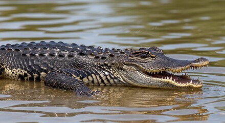 Alligator in swamp water with Florida.