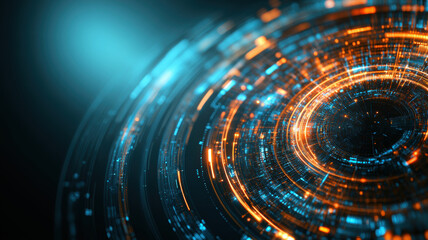 Obraz premium Abstract digital background with glowing circles and lines, representing technology and innovation.