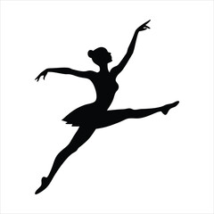 Silhouette of a graceful ballerina performing a leap on a white background © shah