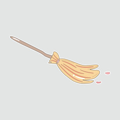 Witch's Broomstick Sticker. A magical cartoon broomstick illustration, perfect as a vector sticker for Halloween, wizard, or witch-themed designs and decorations