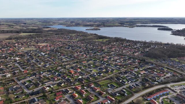 Aerial view of skanderborg city town denmark