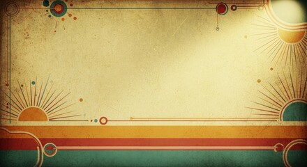 Vintage background with geometric sunbursts circles lines and stripes on a distressed paper texture featuring a warm light effect