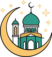 Islamic Crescent & Mosque – Spiritual Clipart or Icon