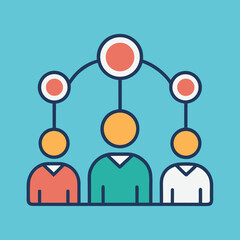 Teamwork and collaboration network diagram with people icons