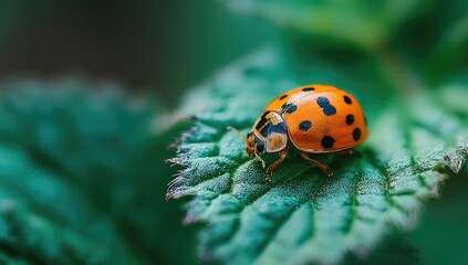 Fototapeta premium Ladybug on a vibrant green leaf