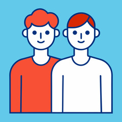 Two smiling people standing together in a simple flat design
