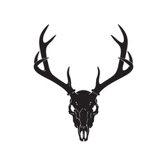 Minimalist Vector Illustration of Deer Skull with Antlers in Black for Modern Graphic Design