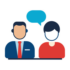 Two people in conversation with a speech bubble above them