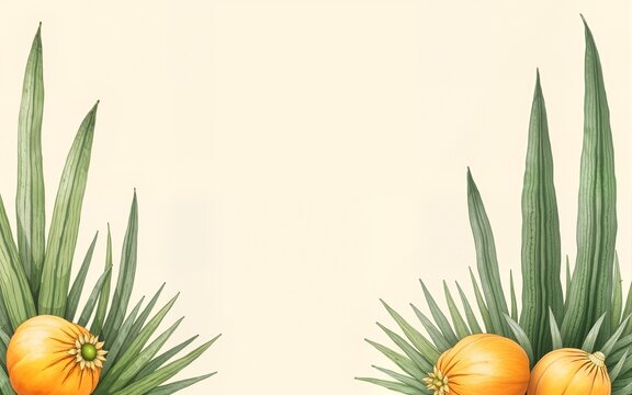 orange fruits and green leaves on cream clip art preview