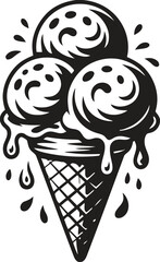 Retro style illustration of a delicious ice cream cone with three scoops