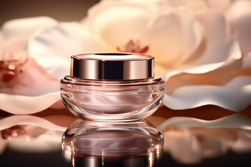 Elegant Face Cream Jar with Metallic Rose Gold Lid