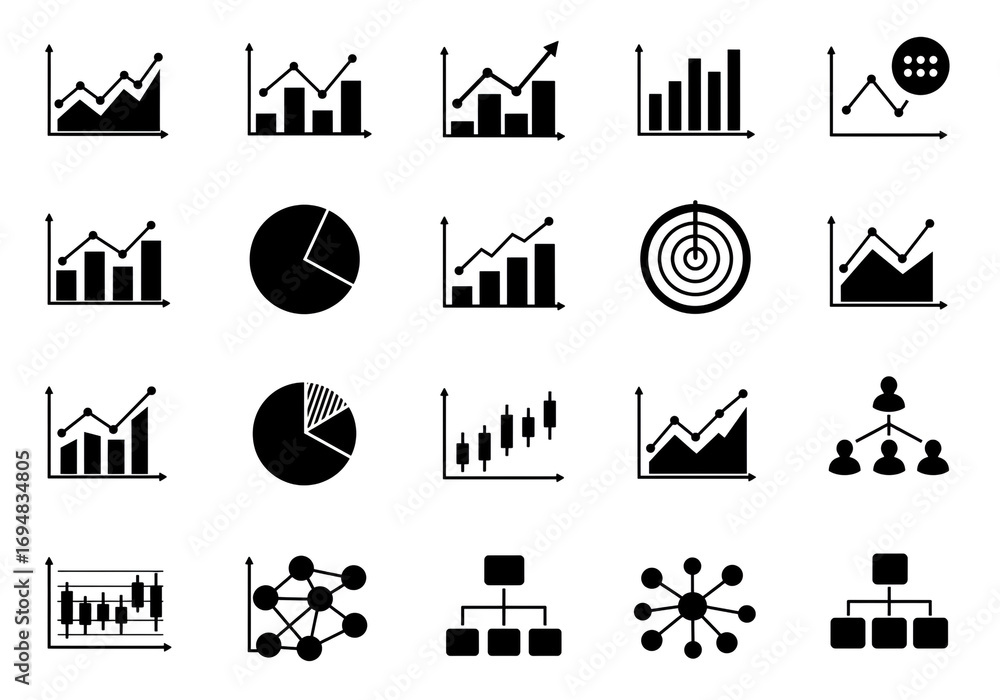 Poster dynamic business charts and graphs illustrating growth, analysis, and data visualization concepts