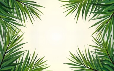 Fototapeta premium Sukkot Greeting card. Sukkah, palm leaves frame. Israel Jewish Holiday Rosh hashanah, sukkot vector greenery, foliage wallpaper. High quality