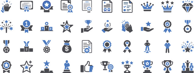 Award and achievement icons set celebrating success recognition excellence and business accomplishments vector