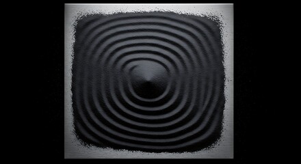 Fototapeta premium Abstract black concentric circles on textured metal surface, minimalist design concept,Generated Image