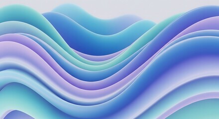 Abstract 3D Wave Background in Pastel Blues and Greens. AI Generated