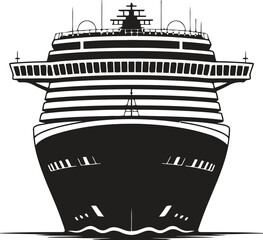 Front view of a large modern cruise ship sailing on the ocean