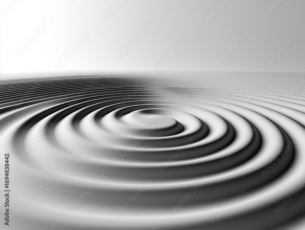 Poster dynamic monochrome ripple effect: abstract waves expanding on a smooth, serene surface, capturing th
