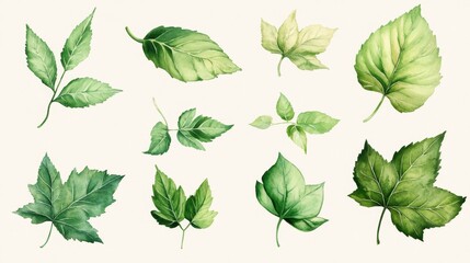 Captivating watercolor green leaves illustration collection natural environment botanical artwork artistic perspective