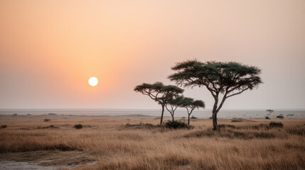 capture breathtaking sunset in savanna where golden hues melt into landscape