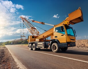Fototapeta premium mobile crane on a road in construction site