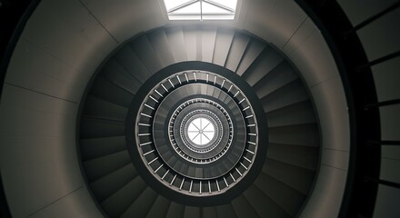 Elegant spiral staircase design with natural light and modern architectural detail,Generated Image