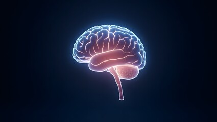Obraz premium Health Theme, Digital hologram of human brain glowing, symbol of mental health and awareness