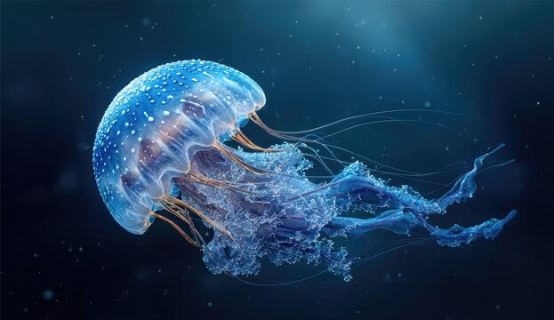Azure jellyfish in deep sea