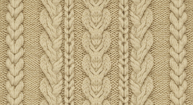 Light Beige Chunky Cable Knit with Twisted Stitch Panels Close-Up