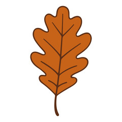 Cartoon illustration of brown oak leaf symbolizing autumn season and nature change